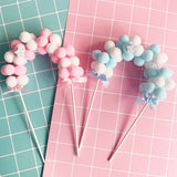 Soft Pompom Cloud Cake Topper Happy Birthday Party Cake Topper - Pink Blue