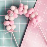Soft Pompom Cloud Cake Topper Happy Birthday Party Cake Topper - Pink Blue