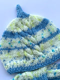 Hand Knitted Newborn Baby Sweater With Cap & Booties Blue
