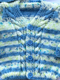 Hand Knitted Newborn Baby Sweater With Cap & Booties Blue