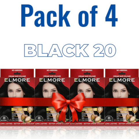 Elmore - Cream Hair Color With Argan Oil - 20 BLACK - Pack of 4