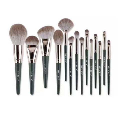 MUICIN - 14 Pieces Professional Makeup Brush Set Green Leather Pouch