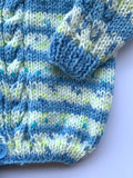 Hand Knitted Newborn Baby Sweater With Cap & Booties Blue